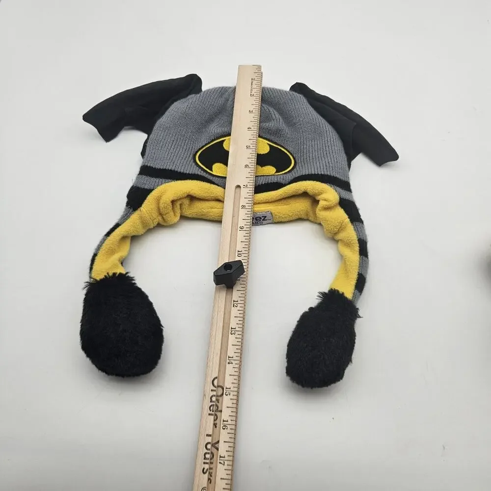 Batman Hat Cap Flipeez‎ Snap Back Youth One Size Gray Black Yellow Bat Ears Cozy